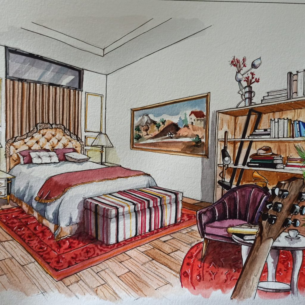 2821create interior illustration with watercolour or marker